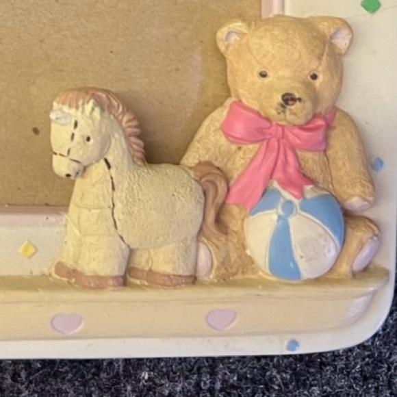 Kids Toys Picture Frame Holds 5x7 porcelain with Bear and Horse Cream 90s - Picture 2 of 4